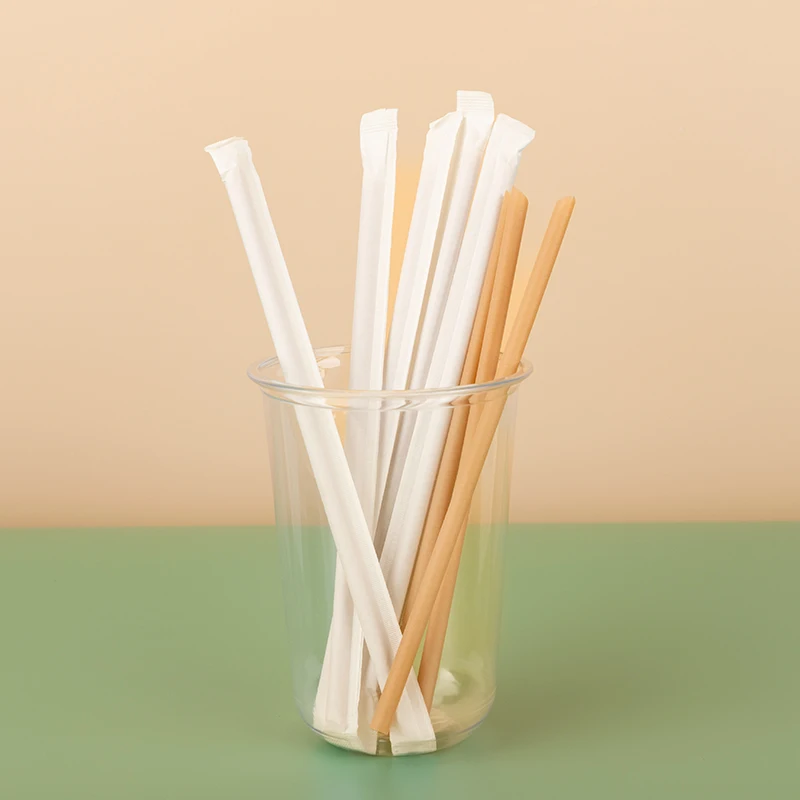 LOKYO wholesale single wrapped eco friendly sugarcane pulp juice drinking straws compostable boba tea cup straw