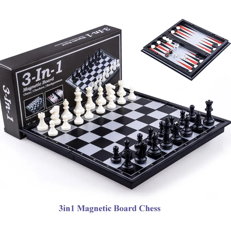 
3 in 1 magnetic chess games Backgammon Checker Set Wood Adult Kids Chess Case Custom Game Customized Box Logo Wooden Time Sets 