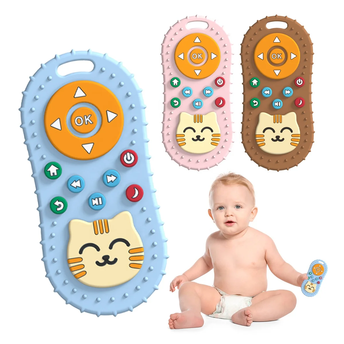bpa free soft silicone phone teether silicone remote control teether Cat Shape silicone teething toys remote teether for baby