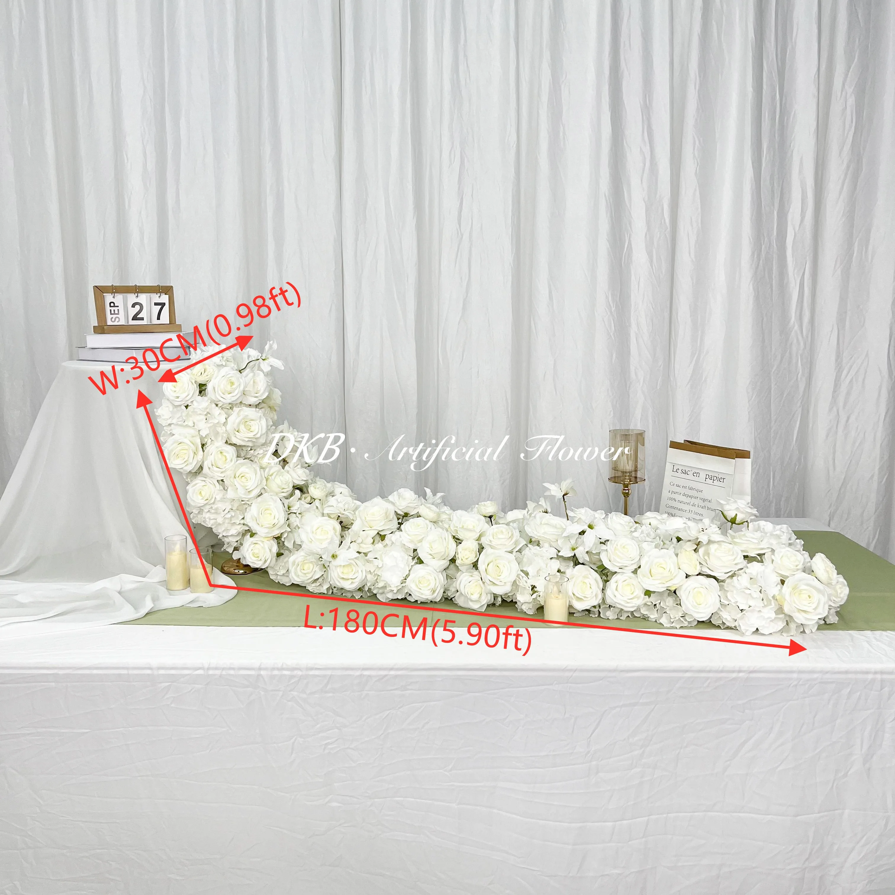 2024 popular new Wedding Centerpieces and Table Decorations white silk rose flower aisle runner for wedding