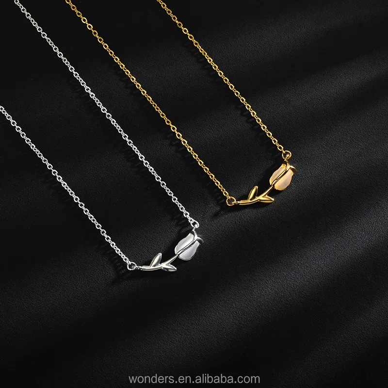 2022 New Tulip Birthday Lily Flower May Necklace Hawaiian Necklace Flower Pendant Gold Plated For Women Colar