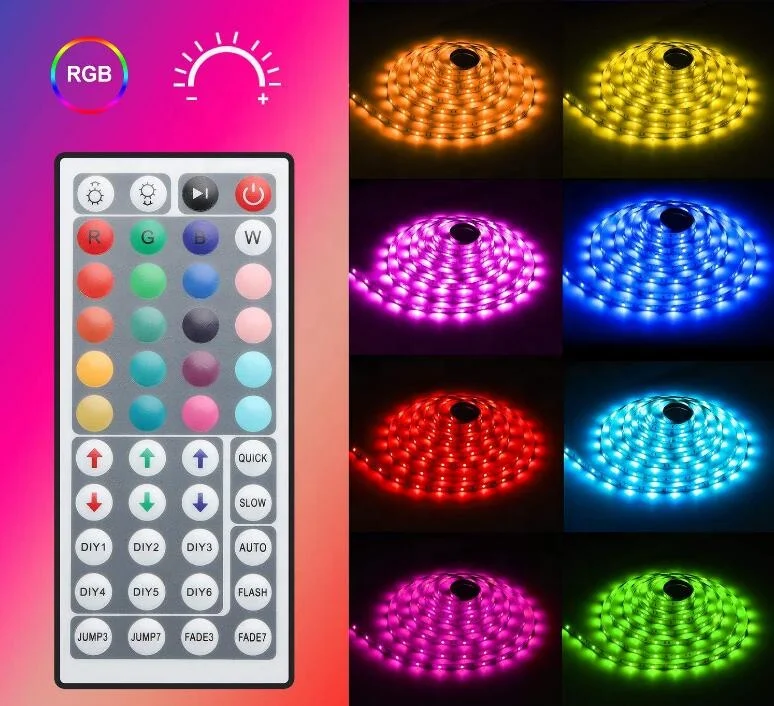  Лидер продаж гибкая светодиодная лента 5 м с изменением цвета RGB Светодиодная 5050 150 комплект осветительных приборов 44 клавишами ИК-пульт дистанционного