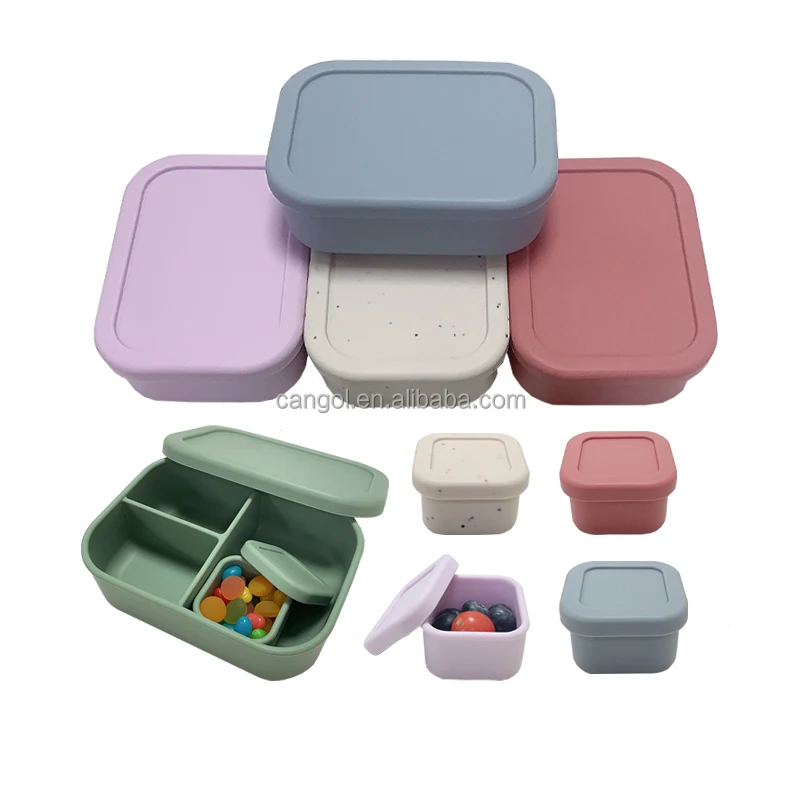 BPA FREE Silicone Bento Box with Small Silicone Snack Containers with Lids Salad Dressing Container Lunch Box Containers Set