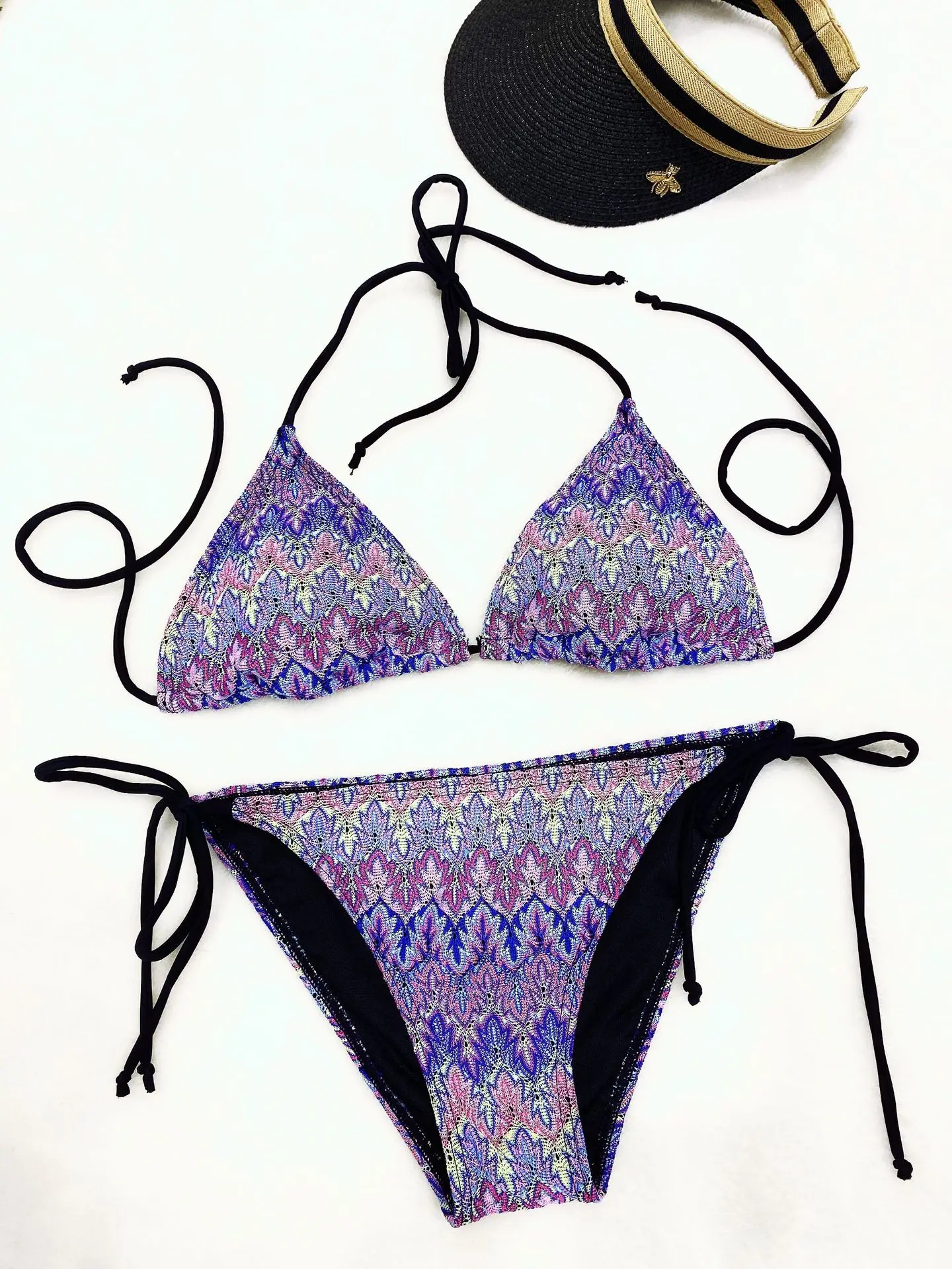 Vintage Bikinis Retro Printed Pattern Bikini Sets Women Summer Swimwear 2 Pcs Swimsuit String Bikini Set 2024