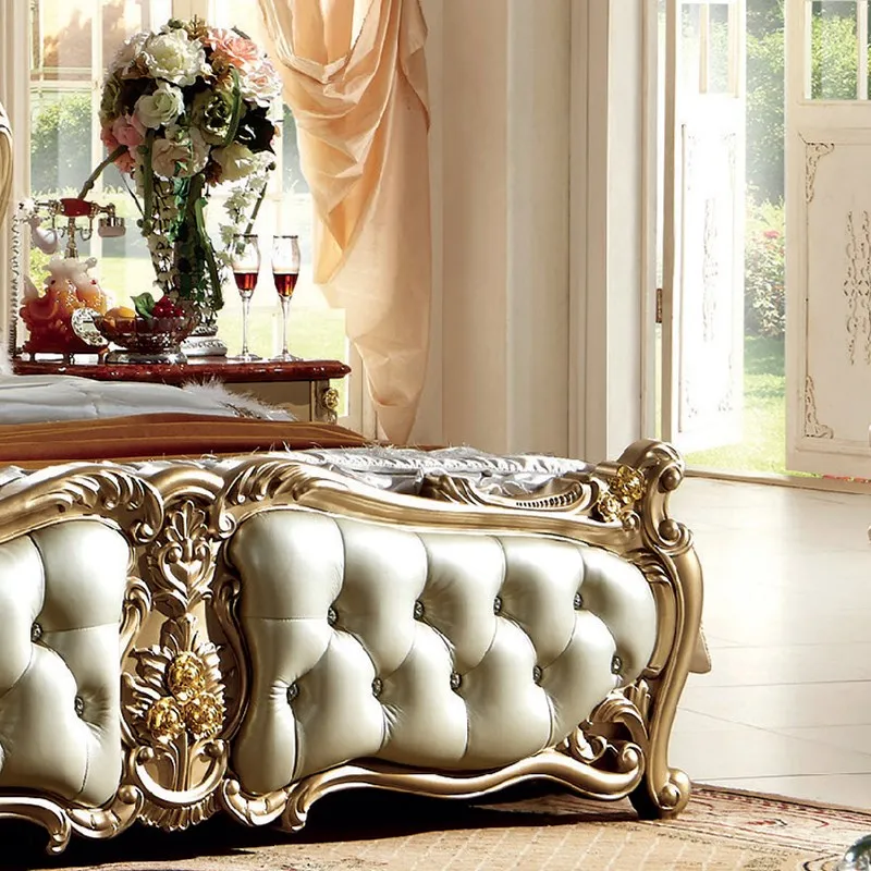 Luxury Champagne Gold King Size Wood Beds Classic Bedroom Furniture