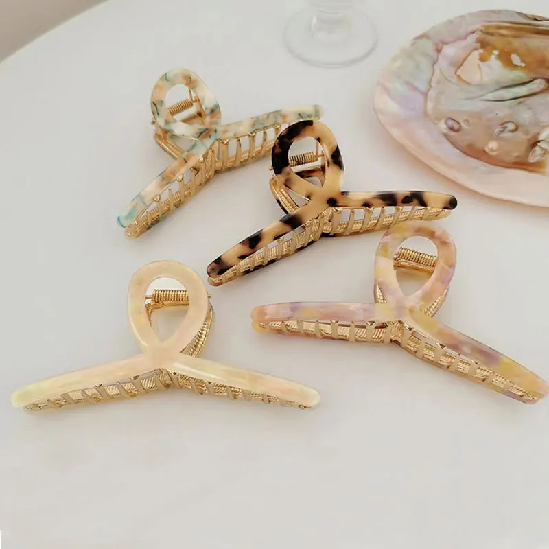 Korean women 11cm large Tortoise Shell Hair claws Crab Leopard big claw hollow jumbo metal acetate hair claw clips