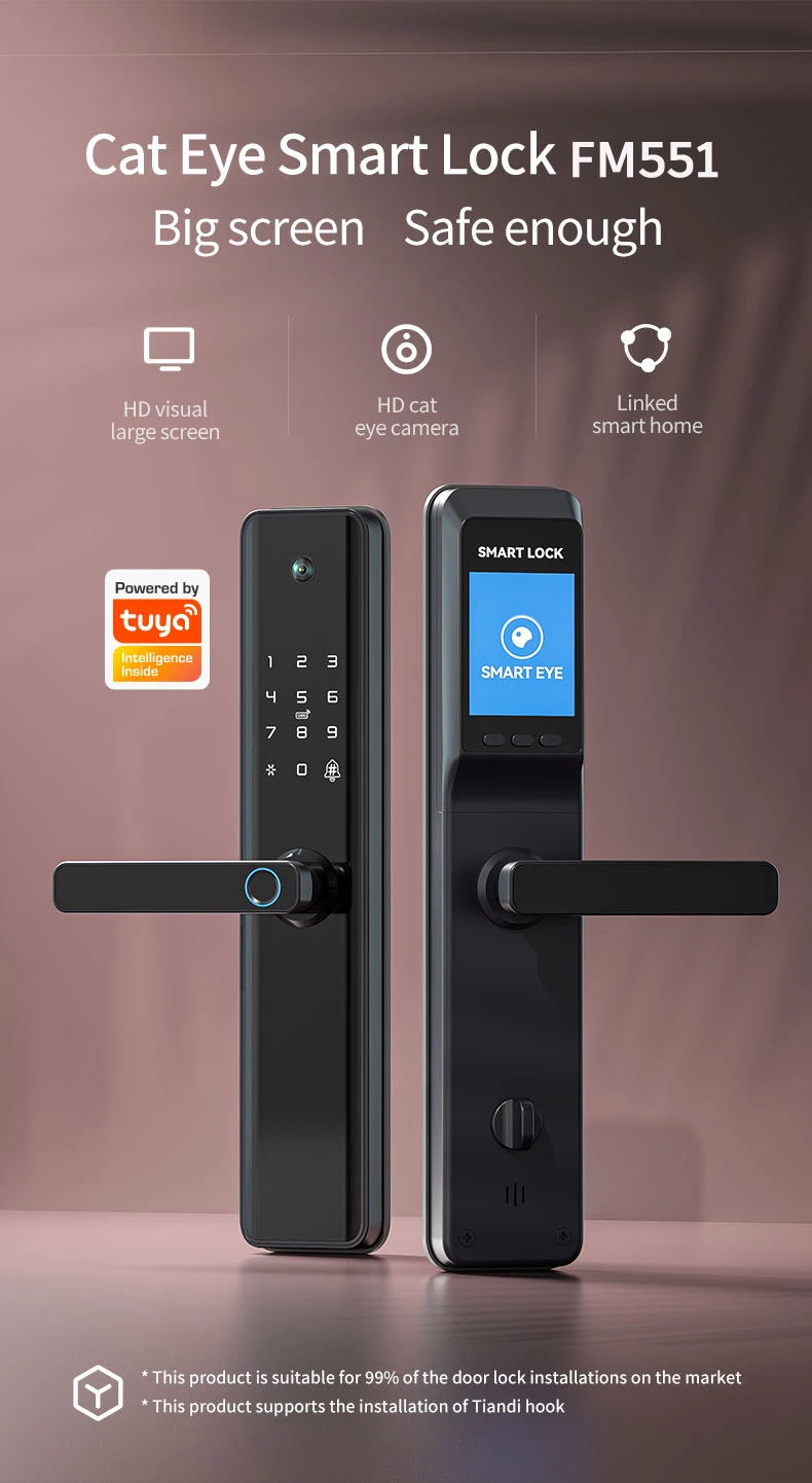 WIFI Tuya APP Control QR Card Fingerprint Door Lock Digital Lock Intelligent Electric Smart Door Lock With Camera