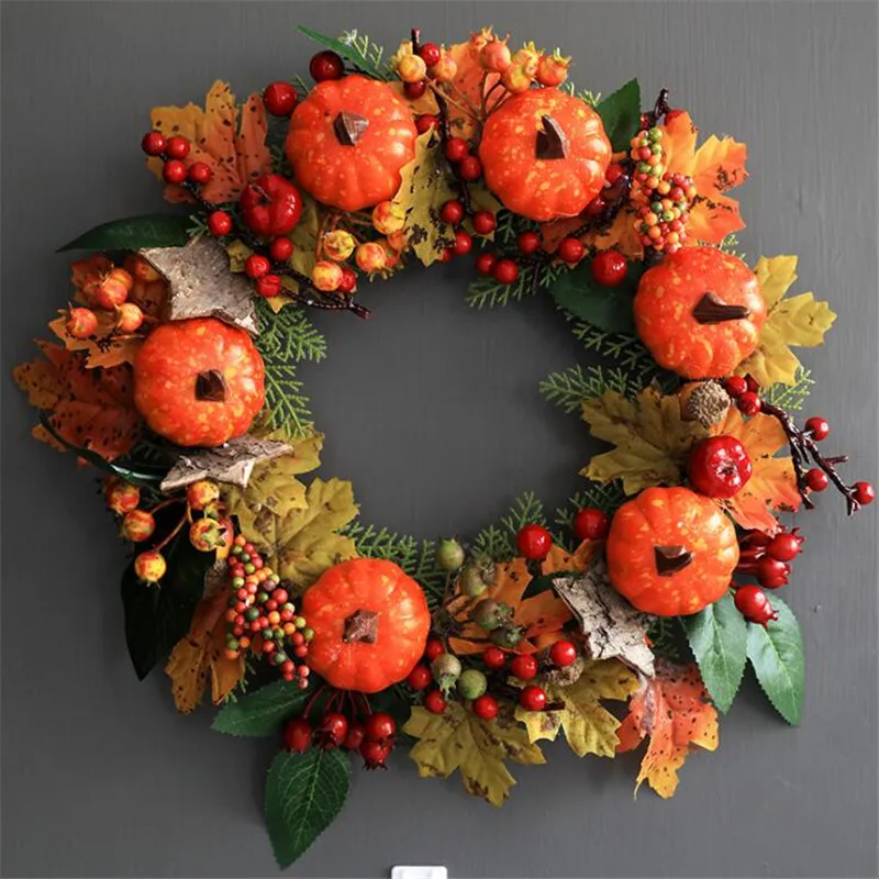 Halloween decor Autumn style pumpkin maple leaf berry wreaths