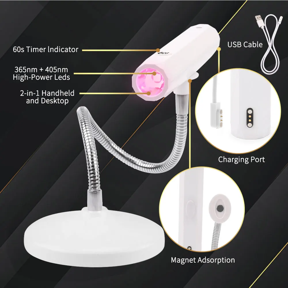 Latest 2-IN- 1Handheld and Desktop Mini Flash New cure Light Cordless Rechargeable for Mobile Use UV Led Gel polish Lamp