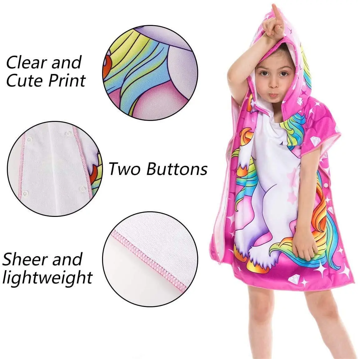 High Quality super strong water Custom Animal design rainbow unicorn child Surf Beach Hooded Poncho Towel