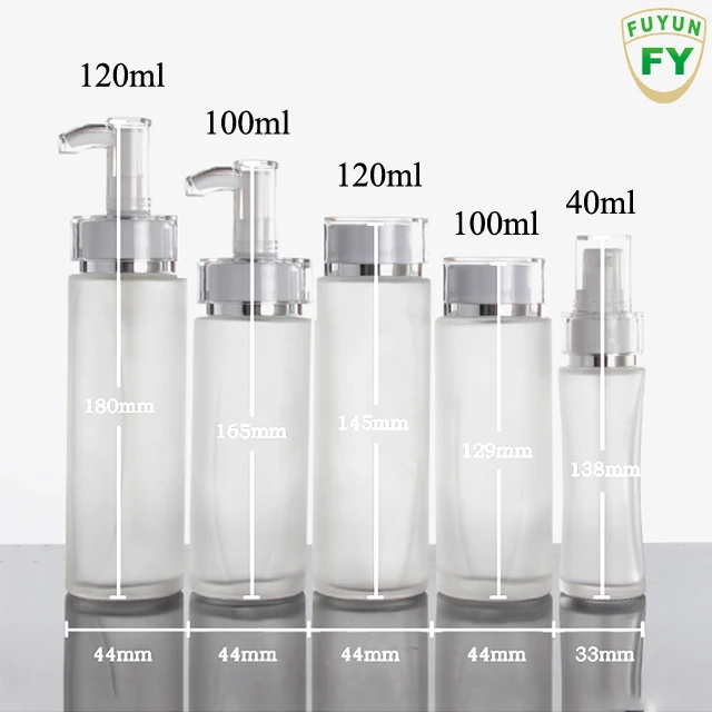 Fuyun 40ml 100ml 120ml Clear Glass Body Lotion Pump Bottle Cosmetic Packing Glass Serum Pump Bottle