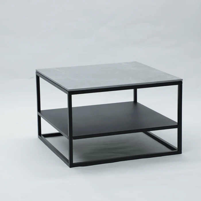 Stylish iron wroughted frame marble coffee table with storage layer