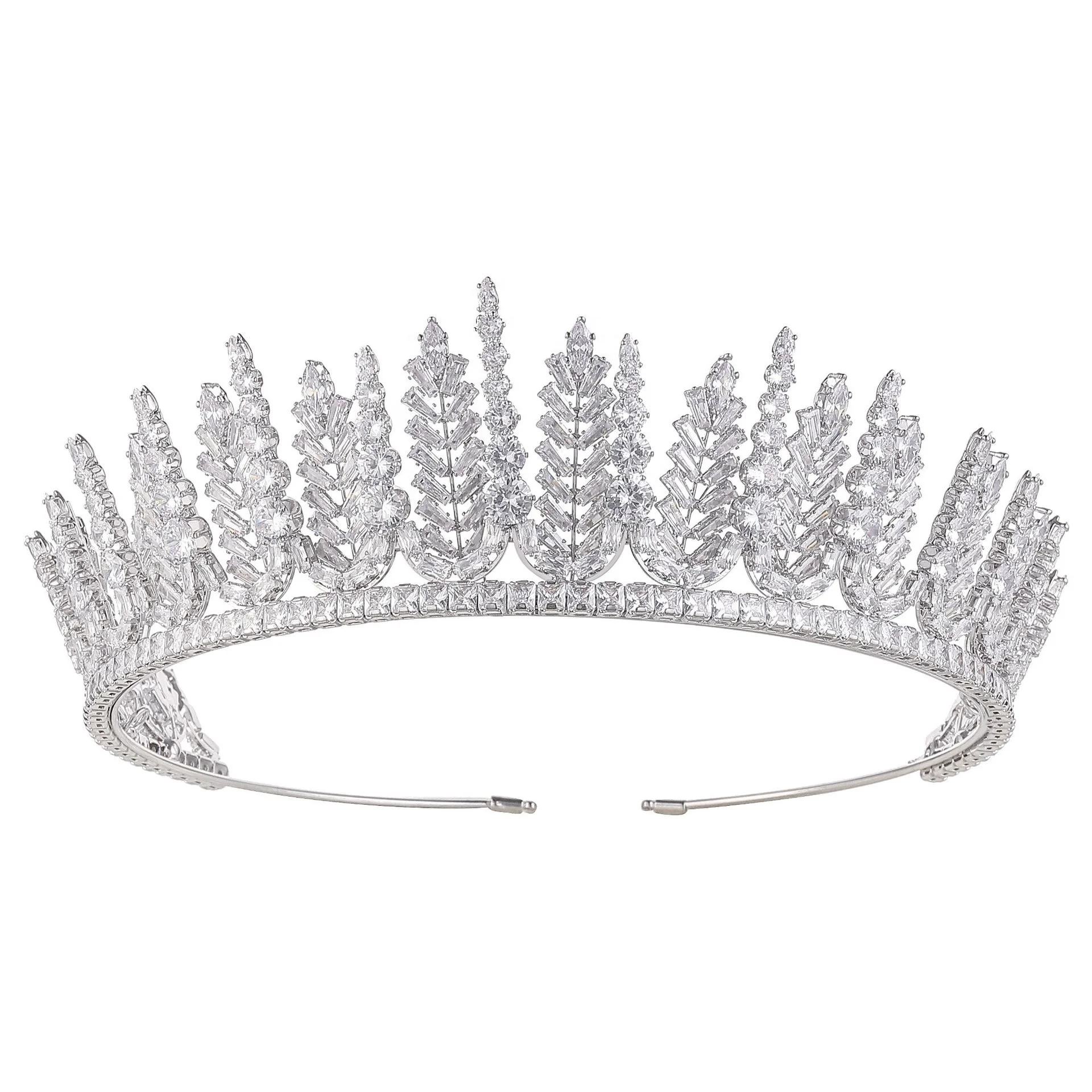 Hot sale factory  wholesale sale Luxury shiny crystal large gold Baroque kings crown for pageant tiara jewelry