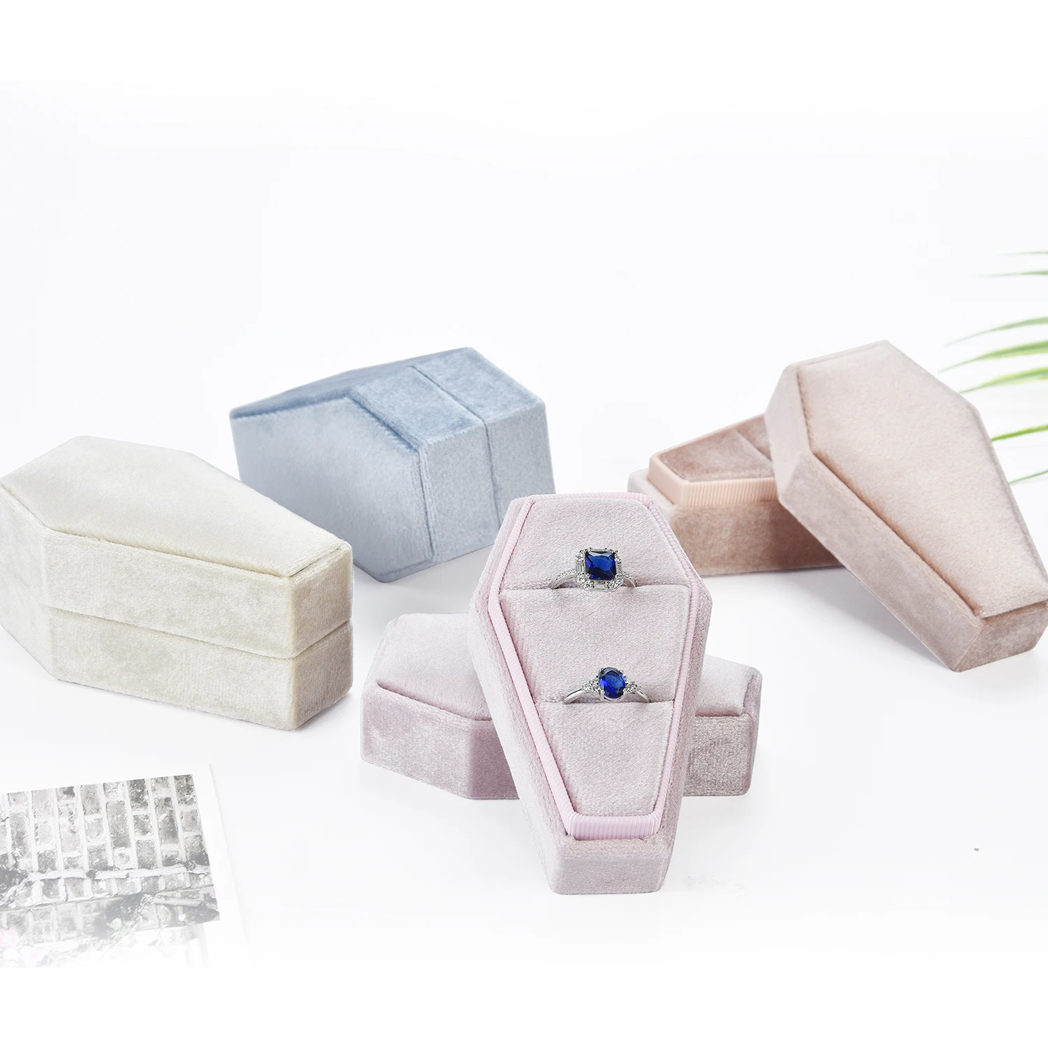 Custom Velvet logo Coffin Shape Ring Jewelry Lapel Pin Wrap Gift box