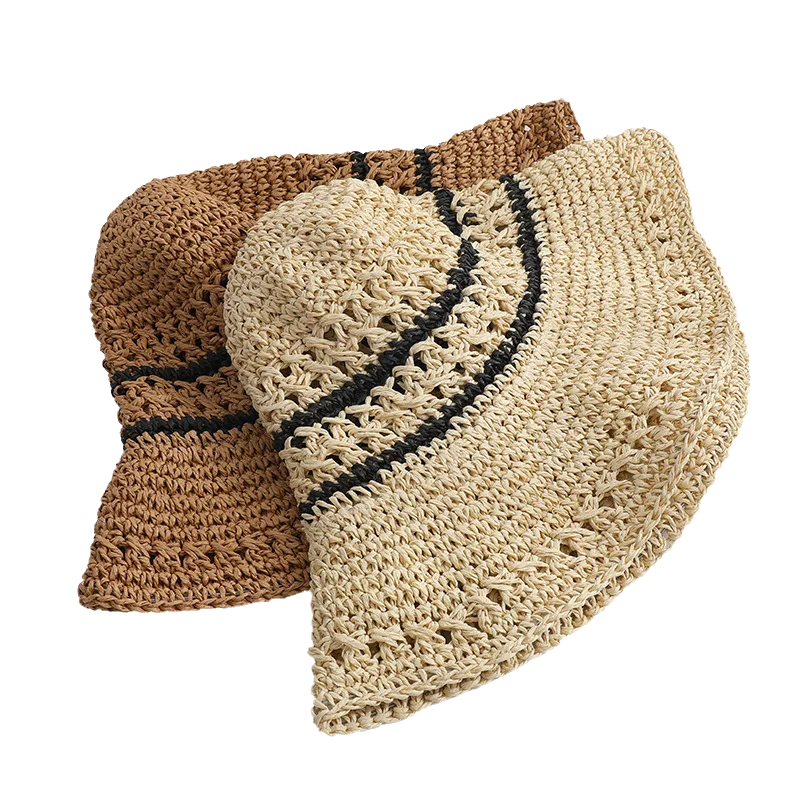 Wholesale High Quality Beach Straw Hat Paper Straw Crochet Style Sun Hat Wide Brim Floppy Bucket Hat With Multi Color for Women