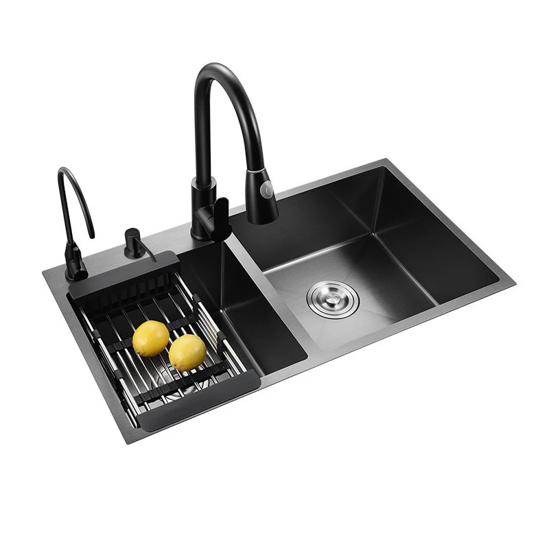 Современный дизайн на заказ ручной работы из нержавеющей стали Двойная чаша кухонная раковина