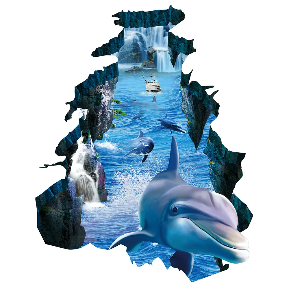 
3D starry sky planet wall sticker false window dolphin shark bedroom living room decoration painting 
