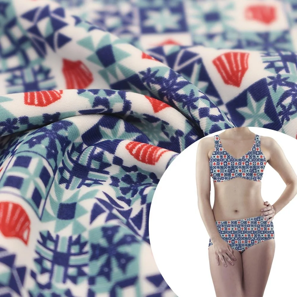 80% полиамид 20% эластан много смешанный квадратный узор четыре пути стрейч ткань для купальники женское белье activewear