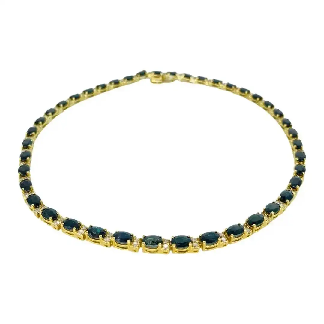 Pink Cubic Zirconia Tennis Chain Necklace 18K Gold Plated Tennis Necklace Blue Sapphires Diamonds Tennis Chain Necklace