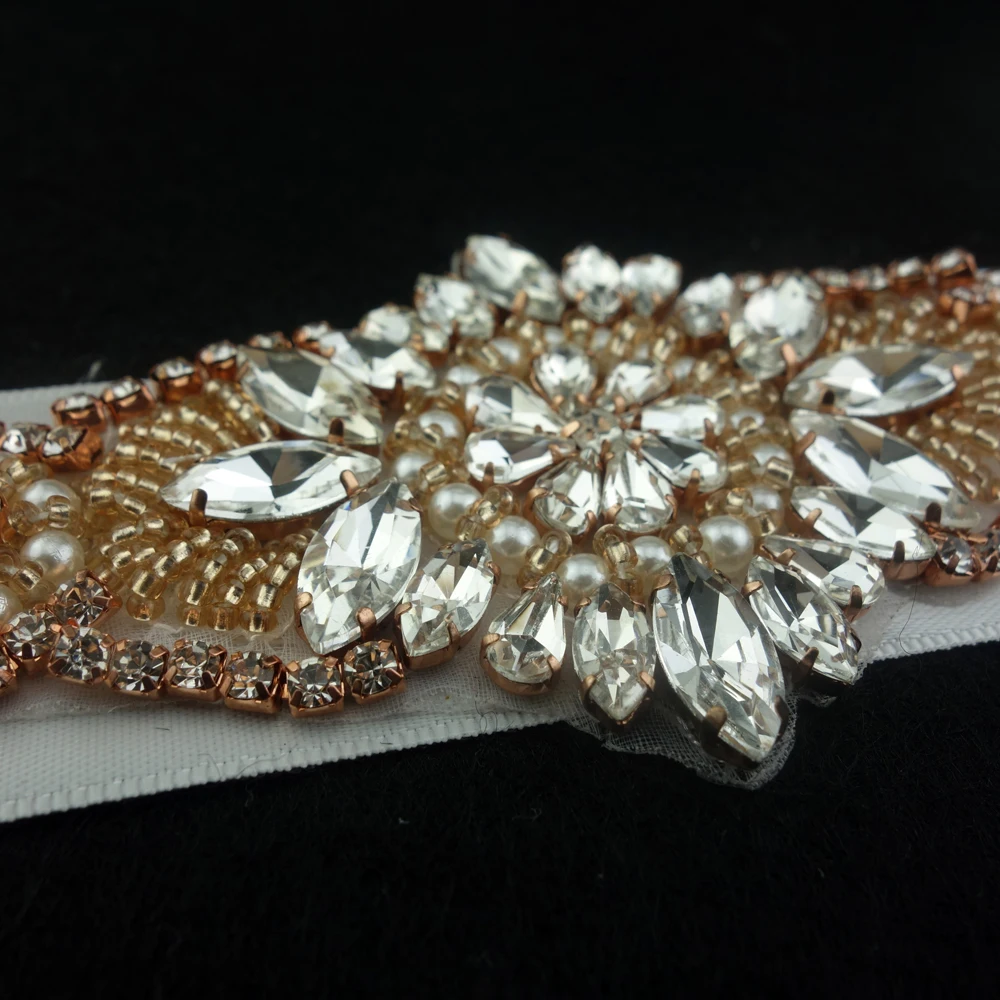 high quality clear crystal sash belt rhinestone and pearl bridal trim for lady wedding belt bridal dress bridesmaid dress