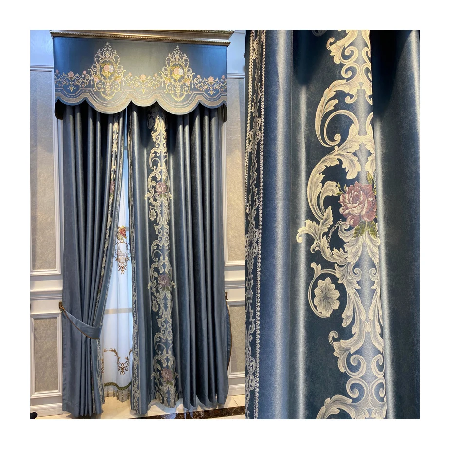 ready made American luxury flower jacquard fabric blackout window Curtains for the living room