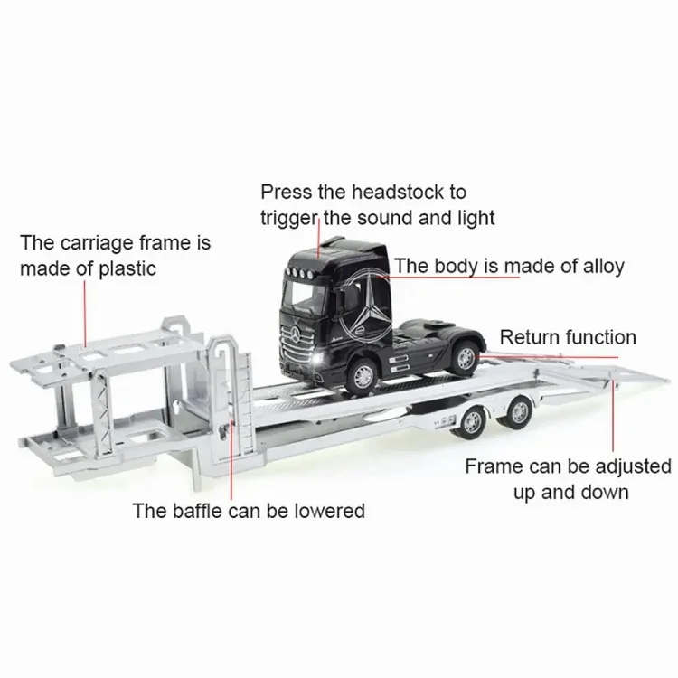 1:50 Alloy Die Casting Truck Head Toy Container Truck Pull Back Light Engineering Transporter