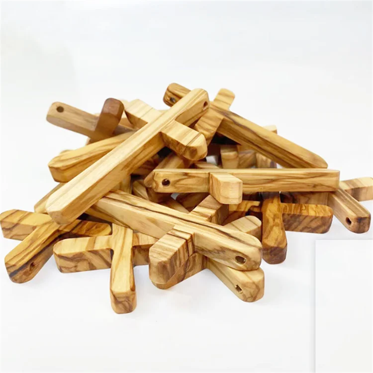 Factory wholesale custom handmade 100 Small Olive Wood Comfort Crosses  Religious Gift for Kids and Adults
