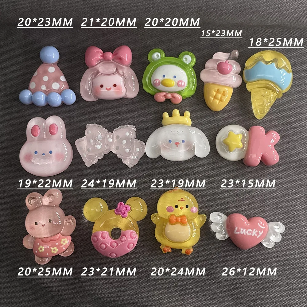 Clear Resin Charms Jelly Bunny Hat Duck Pink Yellow Diy Decoration for Phone Case Hair Clip