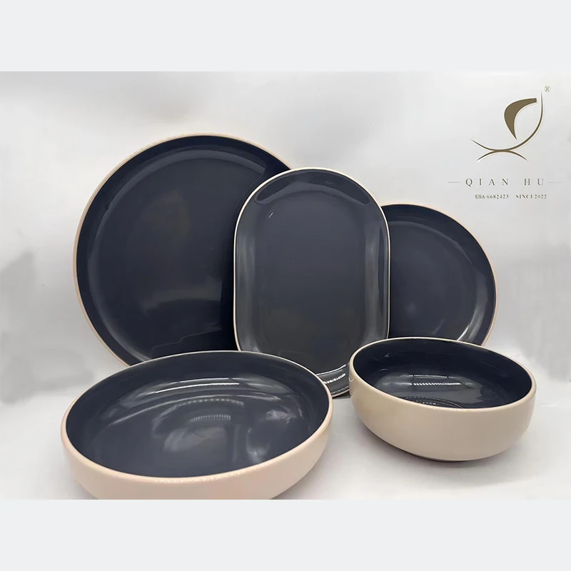 Wholesale 17pcs Vintage Design Enamel Stoneware Dinnerware Set Cheap Price Stock with Gift Box for Restaurants and Weddings