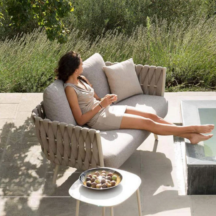 Outdoor patio furniture with aluminum frame leisure double seats sofa weaving Love seat