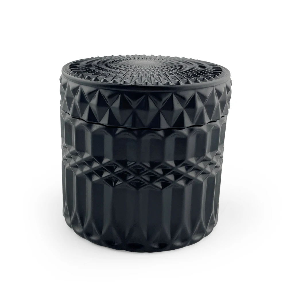 2021Wholesale 200ml Matte Black White Clear Iridescent Other Candle Holders Luxury Glass Candle Jars with Lid in Bulk