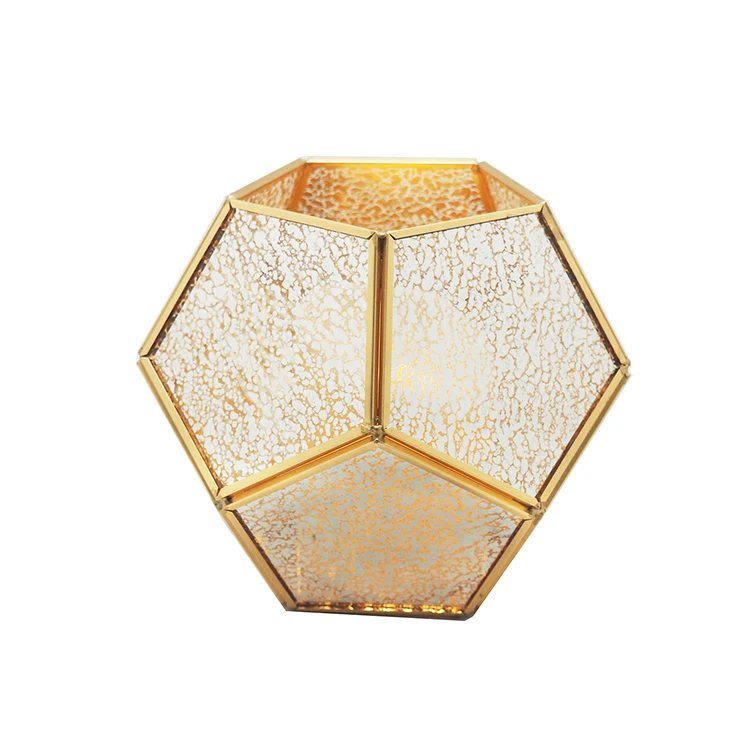 CH-1001 New style home decor square glass and gold lantern candle holder