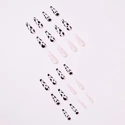 Top Hot 24pcs Cow Pattern Fake Nail & 1pc Nail File & 1sheet Tape Press On Nails