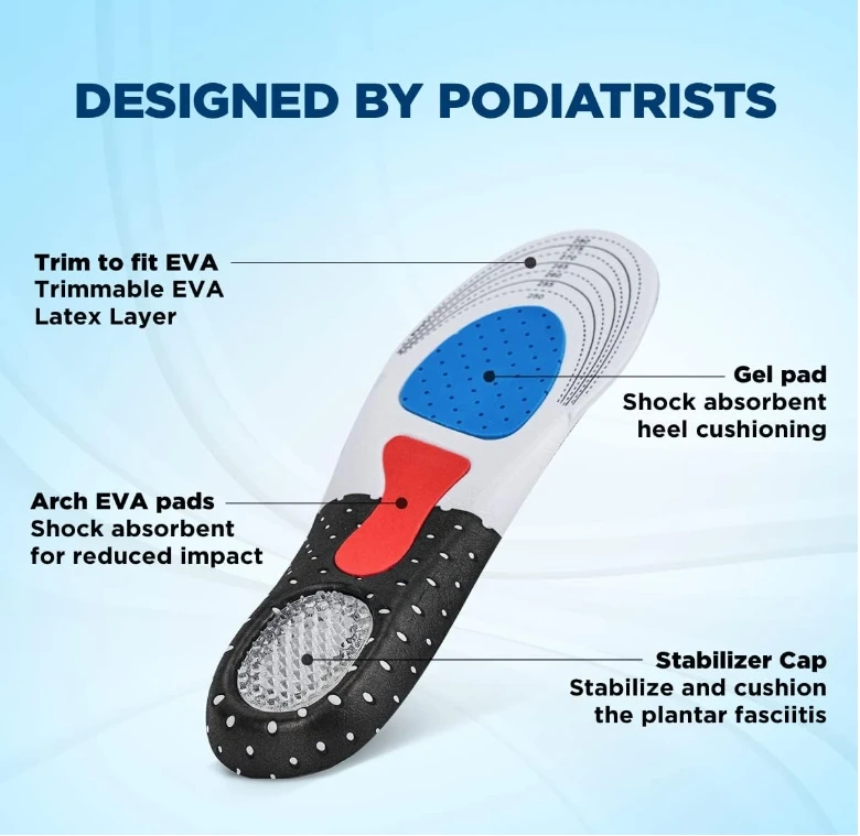 Men Women Insoles Comfort Gel Foot Arch Support Inserts Flat Arches Sore Heels Feet Inserts Cut Size Removable Inner Shoes Soles