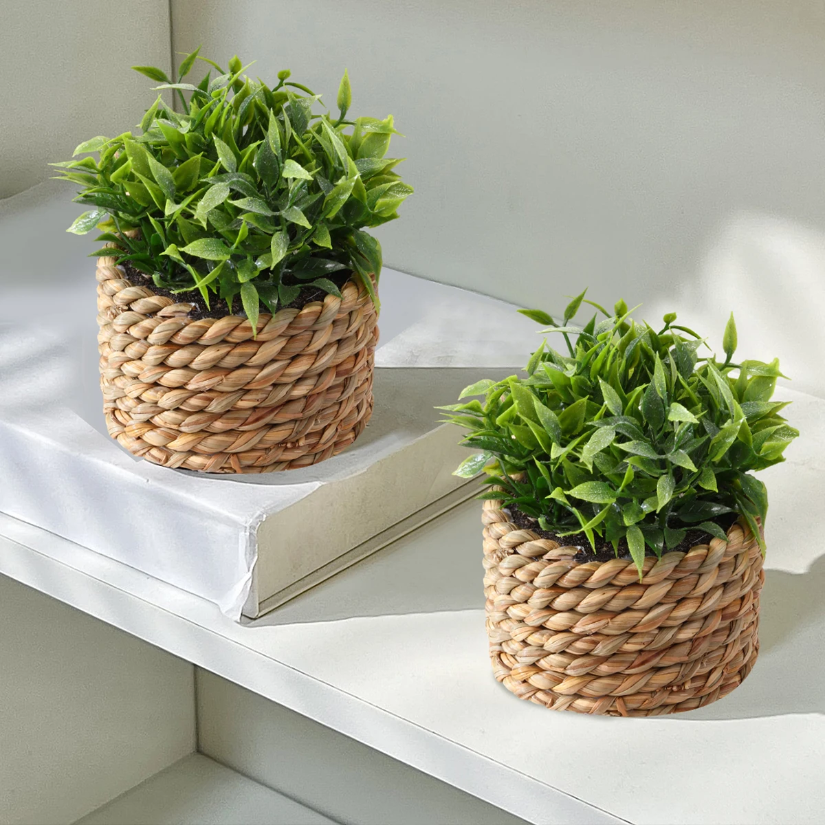 H202450-53 Greenery Plastic Small Rattan Weave Potted Plants Mini Bonsai Artificial Plants Mothers Day Gifts