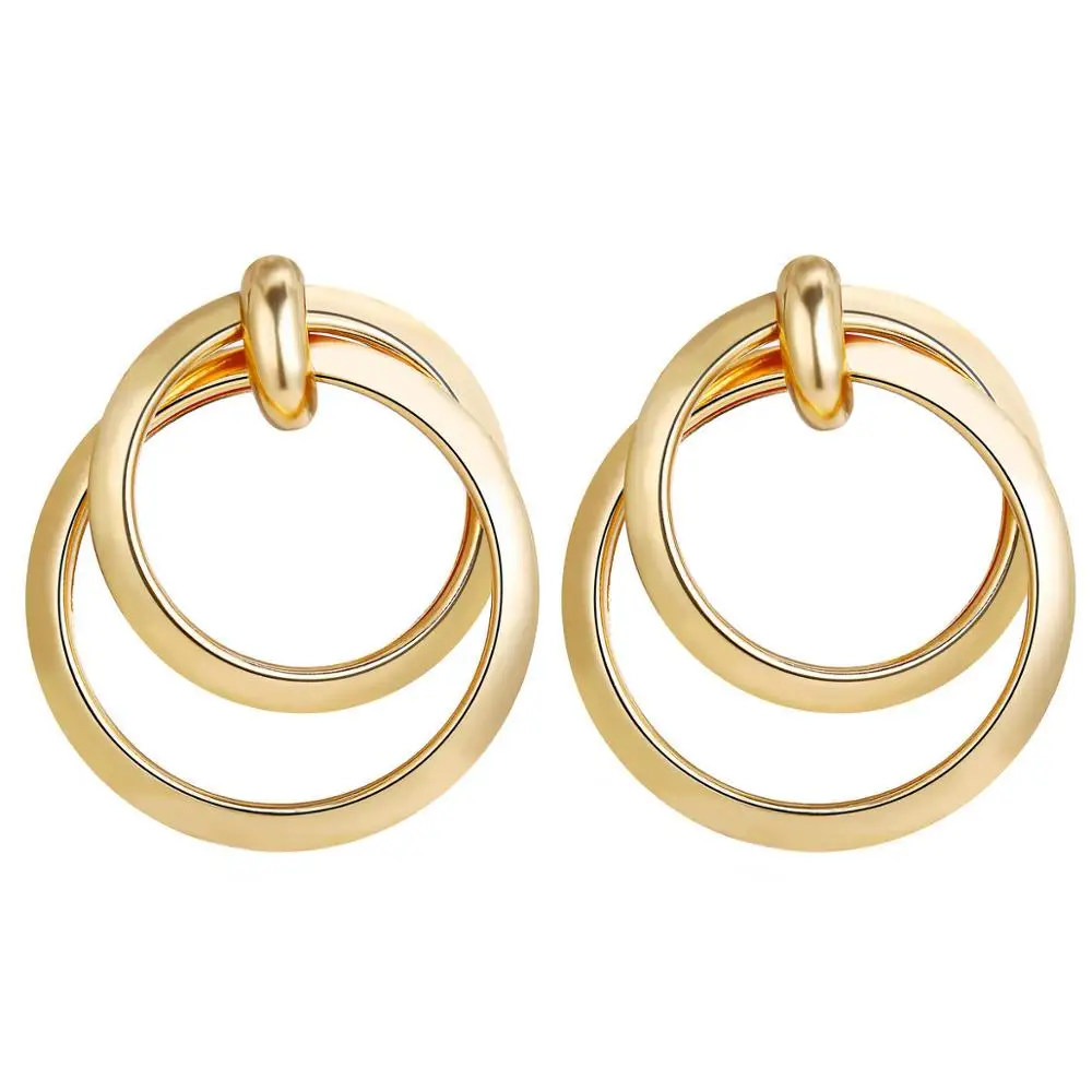 Fashion Vintage Geometric Gold Hoop Earrings Simple Statement Round Double Circle Earrings For Women Jewelry 2020