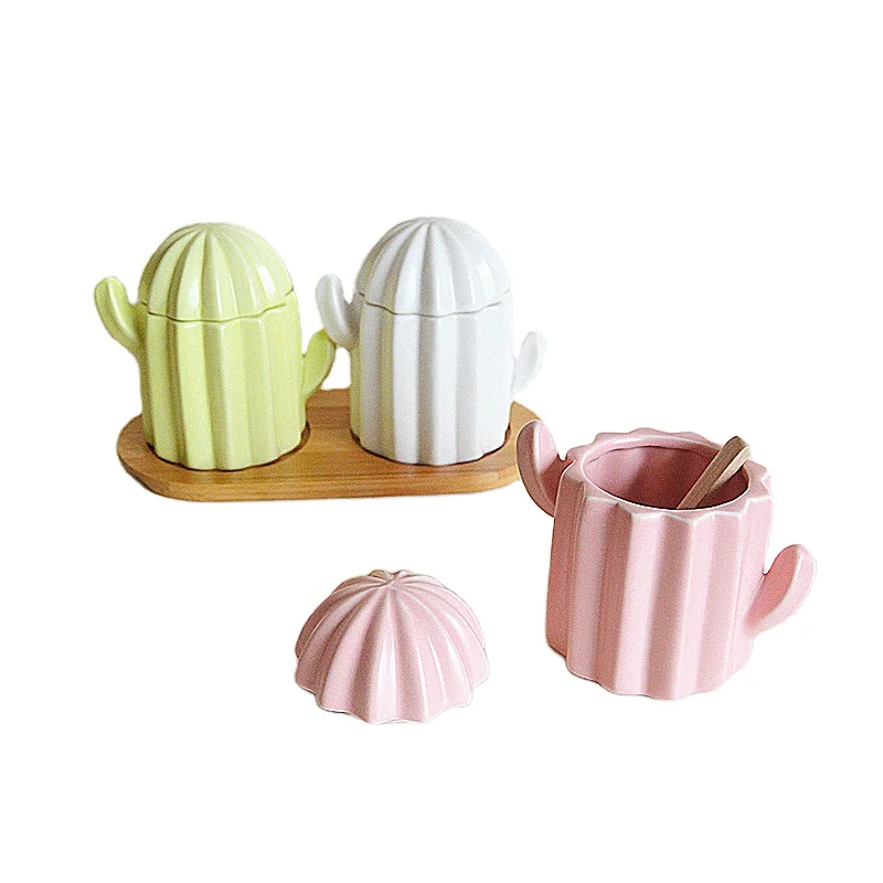 cactus spice jar unique spice jar with spoon creative ceramic spice jar set  with lid