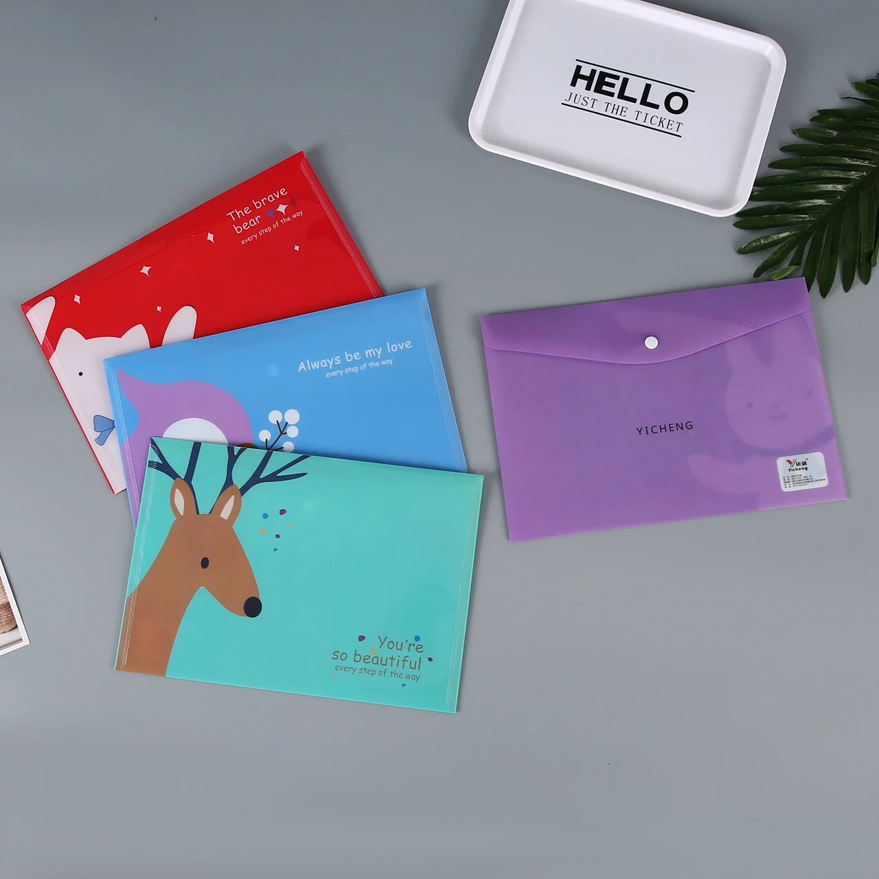 Custom Print A4 Button PVC Clear Bag File Letter Envelopes Document Folders