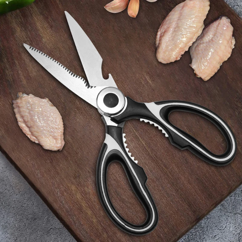 Fish Meat Scissors Multi Purpose Non Slip Sharp Stainless Steel Poultry Scissors Kitchen Scissors with Nut Cracker and Cover