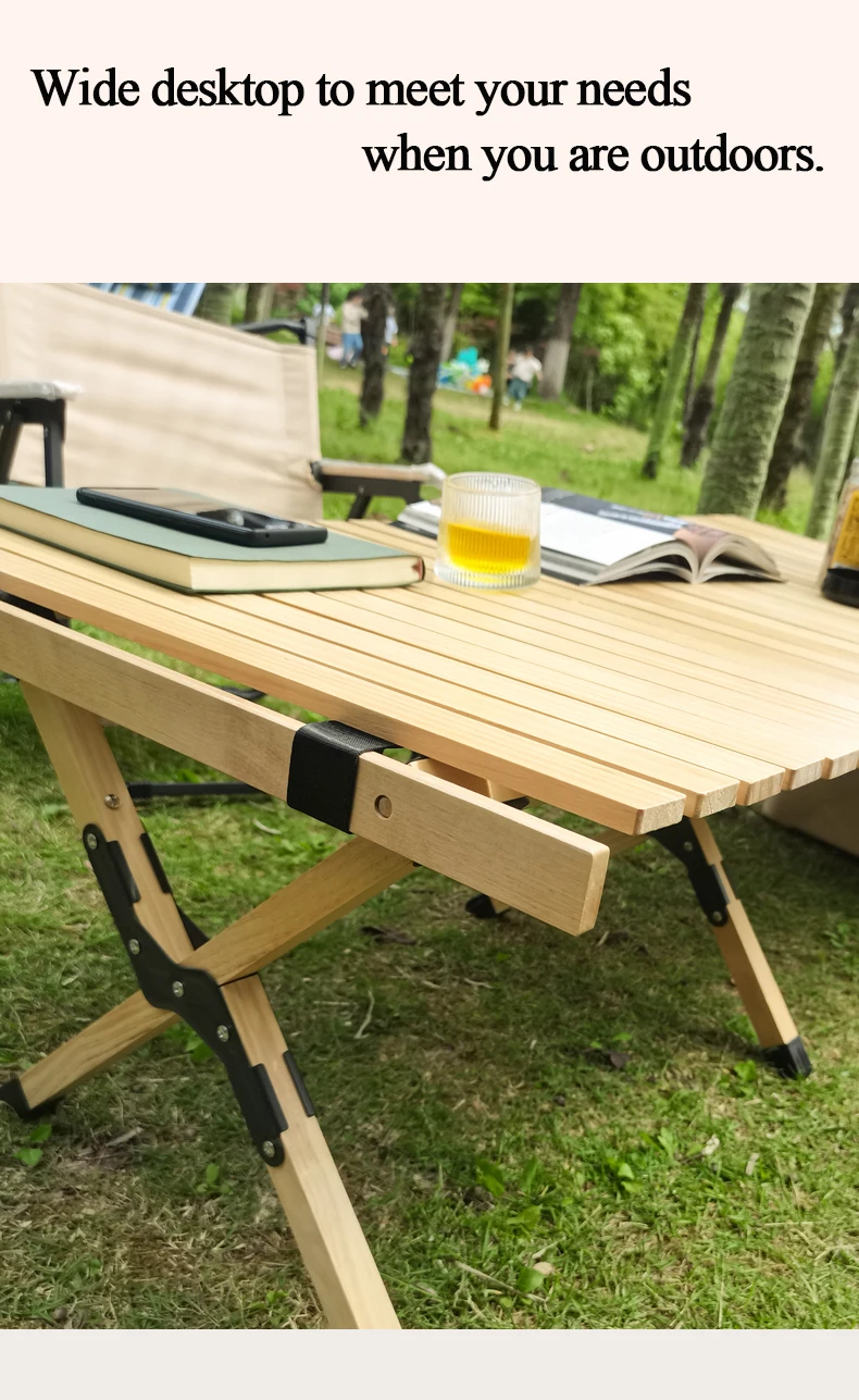 Outdoor Portable Garden Table Folding Camping  Solid Wood Beach Picnic Egg Roll Table