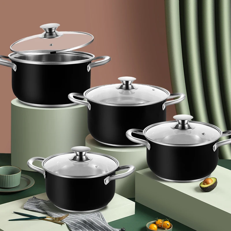 Happycooking Black Cooking Cookware Sets Hign Quality Stainless Steel Jogos De Panelas Antiaderente