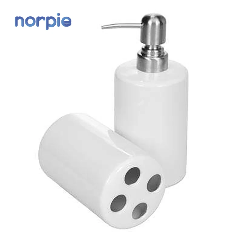 Sublimation ceramic blank bathroom sets soap liquid bottle sets