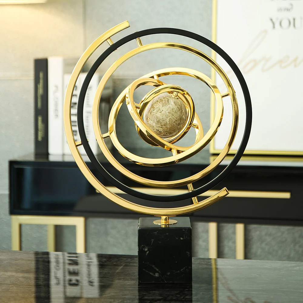 Luxury sculpture decoration geometric metal marble base globe ornaments