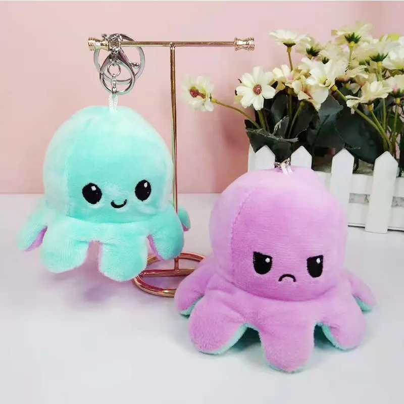 
Wholesale bag pencil case decor gift double-sided reversible octopus flip design plush keychain custom pendant octopus keychain 