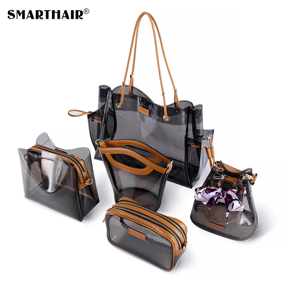 
SMARTHAIR ladies fashion women luxury designers Transparent Lady Clear Window handbag Cosmetic Makeup bag Sets logo 