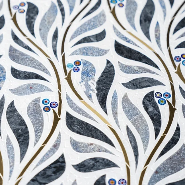 Custom Chinese poetry pattern design sense natural stone marble Mosaic Murano glass decoration natural stone art Mosaic tile