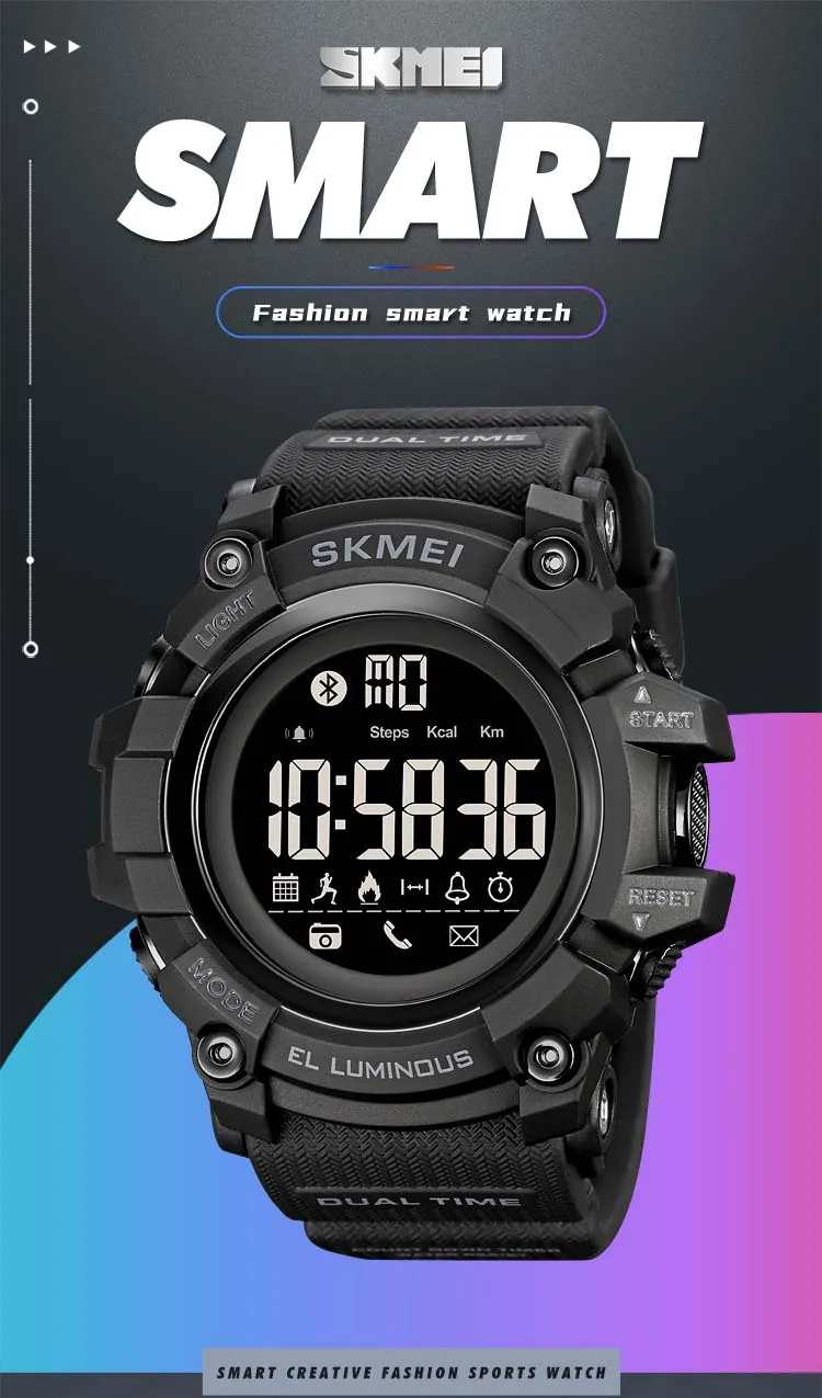 SKMEI 2053 fashion super black mens smart watch latest Silicone band bluetooth step counting running sports watch supplier
