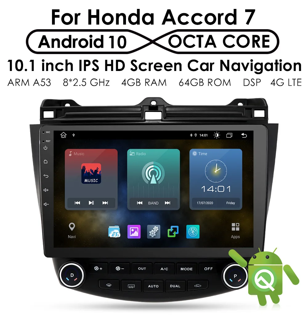 YHT 8core Multimedia Car DVD Player For Honda Accord 7 2003 2004 2005 2006 2007 Android 10 WIFI BT GPS Navigation Radio