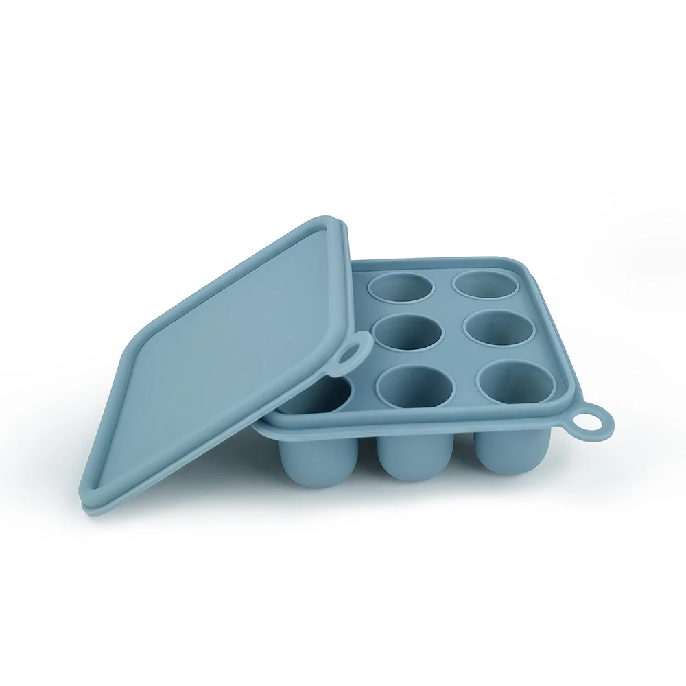 9 Portions Baby Fruit Food Feeder BPA Free Baby Food Vegetable Fruit Puree Breast Milk Silicone Ice Cube Freezer Tray with Lid