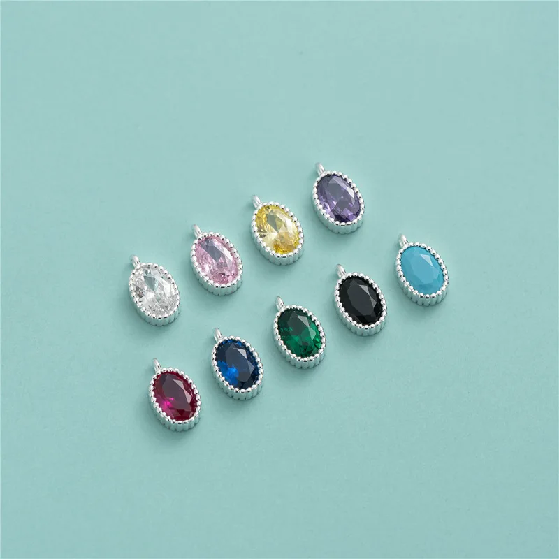 Delicate S925 Sterling Silver Pendant Shiny Pave Color Zircon Oval Pendant For DIY Necklace Bracelet Earring Accessories